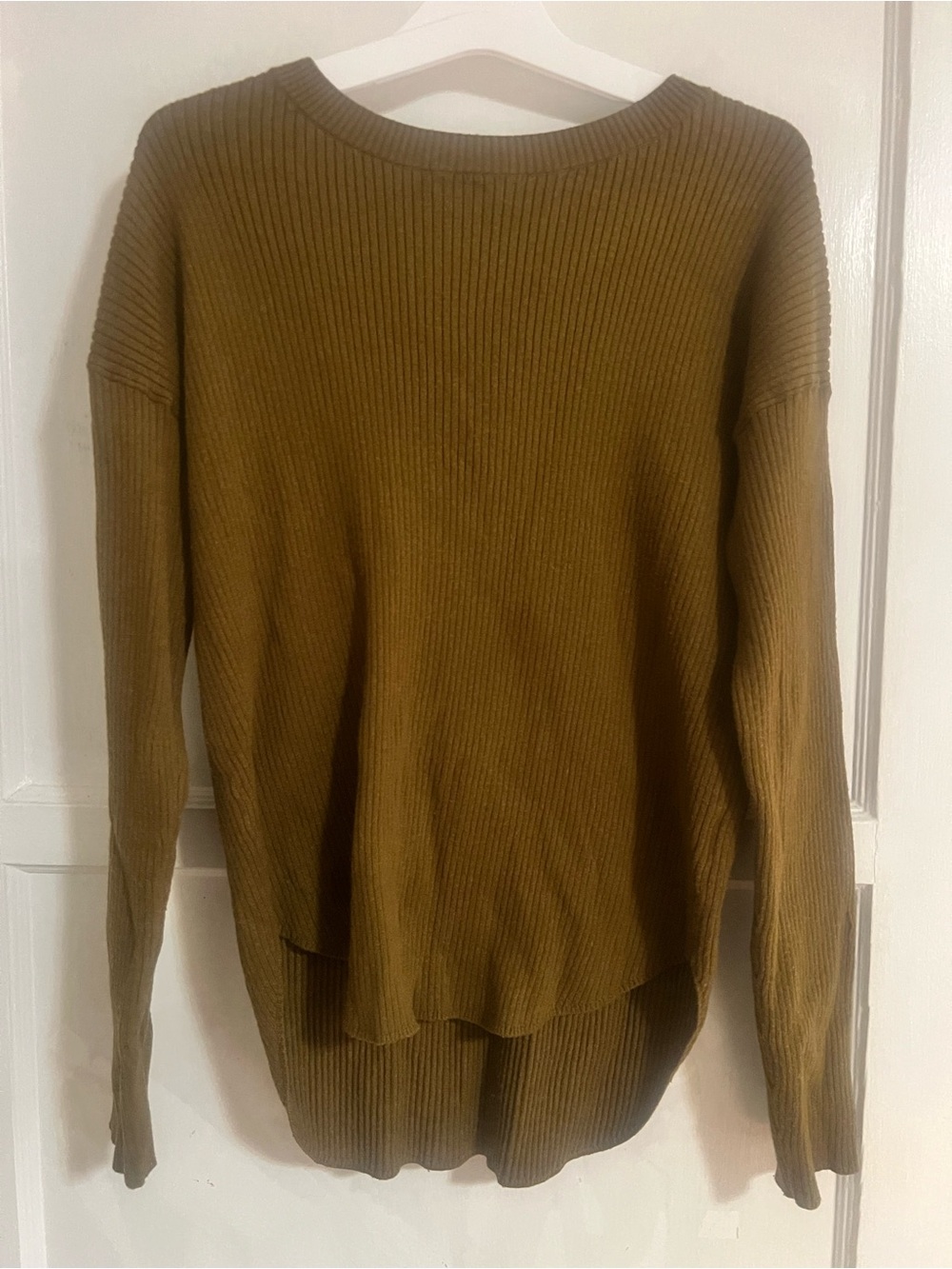 Express Olive Ribbed Crewneck Sweater